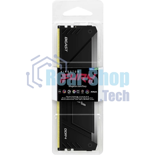 Оперативная память Kingston Fury Beast, DDR4, 8GB (1x8GB), 3200MHz, CL16, DIMM, с радиатором, RGB, черный