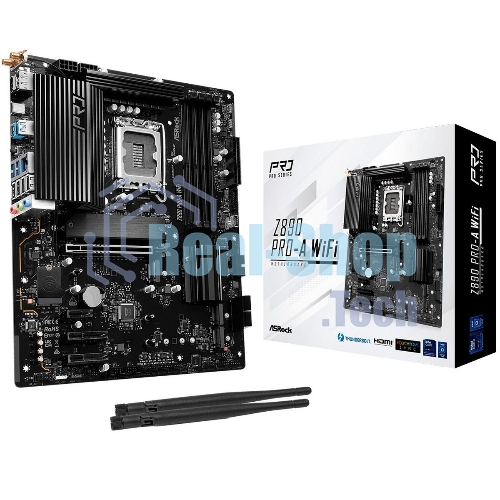 Материнская плата ASRock Z890 PRO-A WIFI, LGA 1851, Intel Z890, 4xDDR5, 4xSATA, 4xM.2, 1xPCIe 5.0 x16, 2xPCIe 4.0 x4, 1xPCIe 4.0 x1, 1xHDMI, 1xDP, 1xThunderbolt 4, 1x2.5Gb LAN, 4xUSB-A 3.2 Gen 1, 2xUSB-A 3.2 Gen 2, 1xUSB-C 3.2 Gen 2, 2xUSB-C Thunderbolt 4, 7.1, 3x3.5 мм, ATX