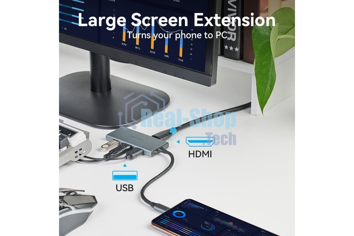 USB-концентратор Vention TOOHB, USB Type-C, USB/HDMI/SD/XD/CF/MS/TF,USB Type-C