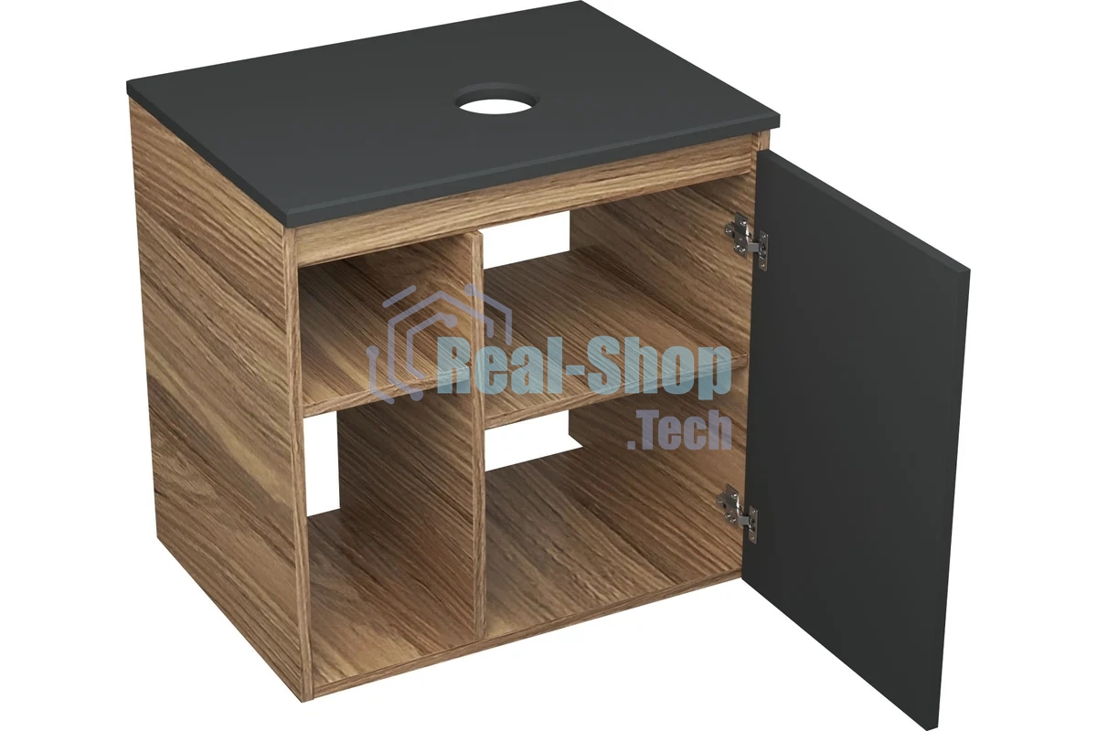 Тумба Bau Dream Blackwood 60 правая, графит, раковина BAU Nimb 51х41 белая