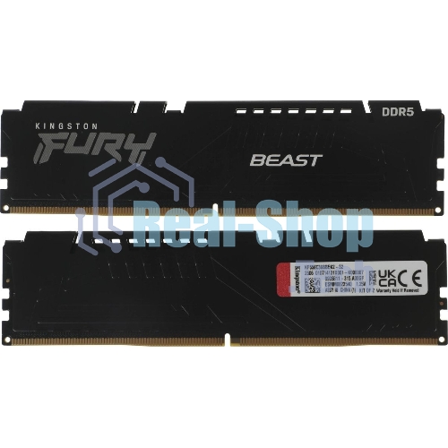 Оперативная память Kingston Fury Beast, DDR5, 32GB (2x16GB), 5600MHz, CL36, DIMM, с радиаторами, черный