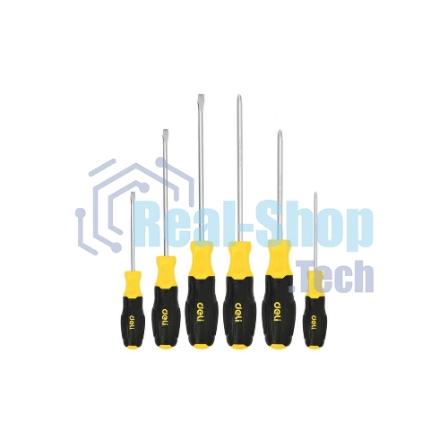 Набор отверток Deli DL630006N 6шт SL5x75 + SL5x100 + SL6x150 + PH1x75 + PH1x100 + PH2x150 сталь Cr-V, двухкомпонентная прорезиненная рукоять
