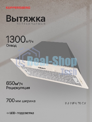 Вытяжка встраиваемая Kuppersberg Inlinea 70 CX кремовый/нержавеющая сталь, 70 см, 1300 куб. м/ч, 41 дБ