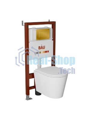 Комплект BAU 6 в 1: инсталляция BAU PRO, унитаз подвесной торнадо Bau Nimb Hurricane-3, сиденье дюропласт микролифт, клавиша BAU Stil, золото