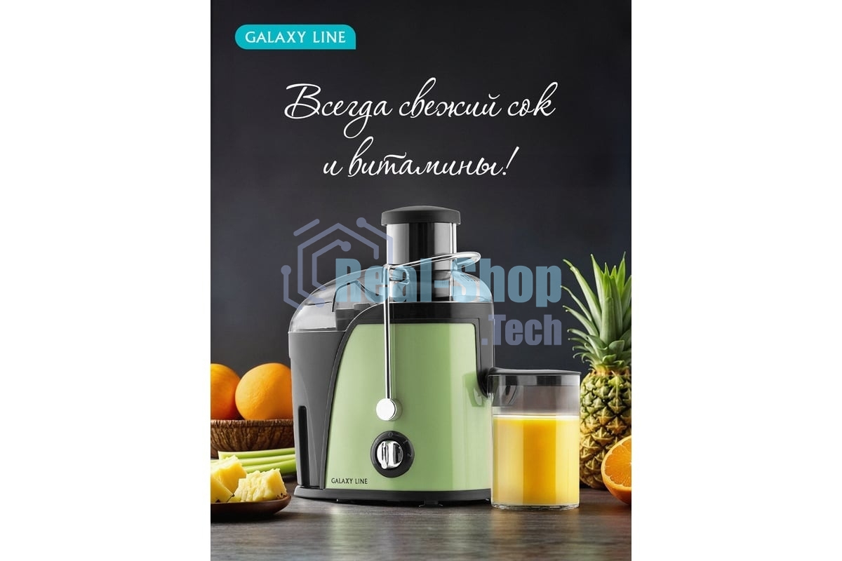 Соковыжималка GALAXY LINE GL 0815 зеленый, центробежная, 850 Вт, 550 мл, механическое