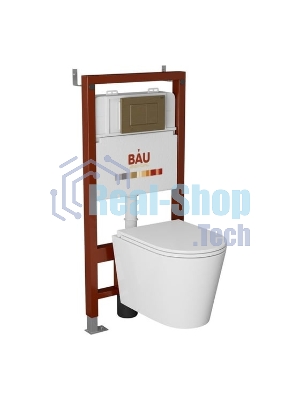 Комплект BAU 6 в 1: инсталляция BAU PRO, унитаз подвесной торнадо Bau Nimb Hurricane-3, сиденье дюропласт микролифт, клавиша BAU Stil, бронза