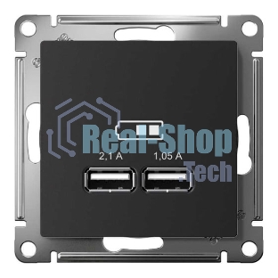 Карбон Розетка USB, 5В, 1 порт x 2,1 А, 2 порта х 1,05 А, механизм ATN001033 Schneider Electric