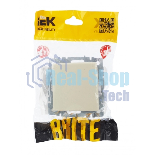 Розетка 1-местная IEK BRITE РСбш10-3-44-БрКр с заземлением, с защитными шторками и крышкой, 16А, IP44, бежевый