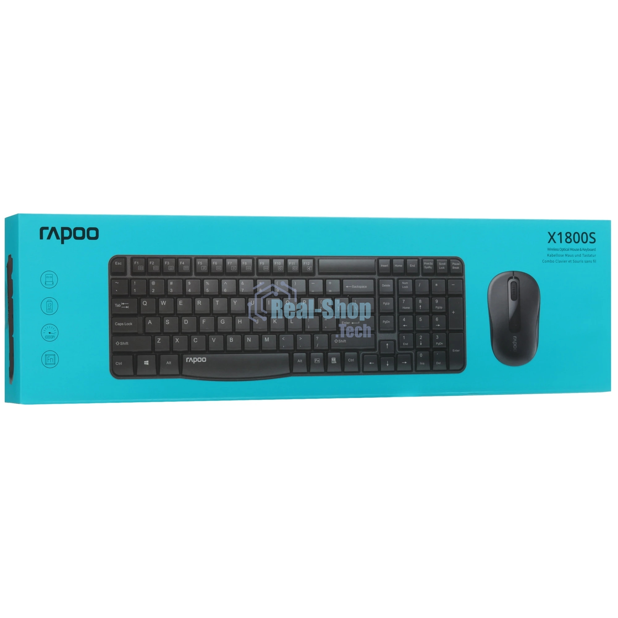 Комплект клавиатура+мышь Rapoo X1800S беспроводной, USB, 1000 DPI, чёрный