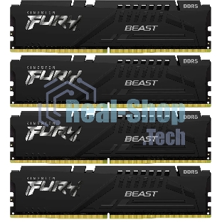 Оперативная память Kingston Fury Beast, DDR5, 64Gb (4x16GB), 6000MHz, CL40, DIMM, с радиаторами, черный