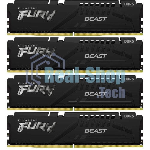 Оперативная память Kingston Fury Beast, DDR5, 64Gb (4x16GB), 6000MHz, CL40, DIMM, с радиаторами, черный