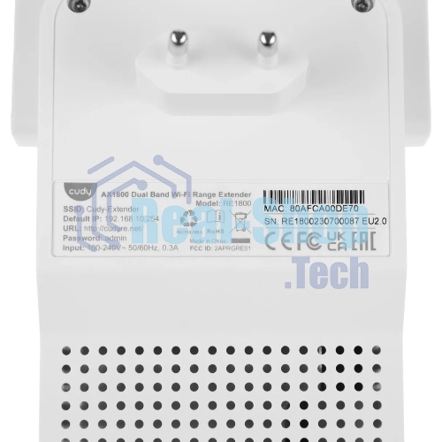Повторитель беспроводного сигнала Cudy RE1800 AX1800 10/100/1000BASE-TX/Wi-Fi белый