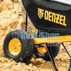 Тачка строительная Denzel усиленная, объем 140 л, 250 кг, двухколесная, колесо 15х6.00-6