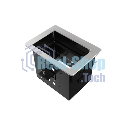 Прямоугольный металлический корпус Wize Pro WRTS-06BOX-S для модульной системы врезного лючка в стол с убирающейся крышкой для установки до 6 модулей-вставок, преустановленная рамка, серебристый
