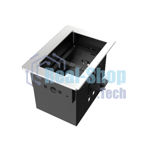 Прямоугольный металлический корпус Wize Pro WRTS-06BOX-S для модульной системы врезного лючка в стол с убирающейся крышкой для установки до 6 модулей-вставок, преустановленная рамка, серебристый