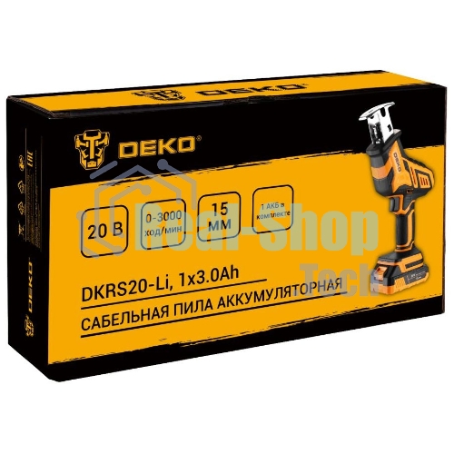 Сабельная пила аккумуляторная DEKO DKRS20-Li, 20В, 1x3.0А·ч