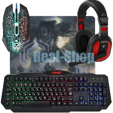 Комплект клавиатура+мышь Defender Target MKP-350 проводной, USB, 3200 DPI, чёрный/красный
