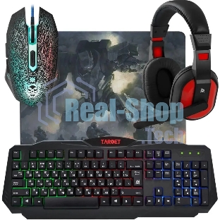 Комплект клавиатура+мышь Defender Target MKP-350 проводной, USB, 3200 DPI, чёрный/красный