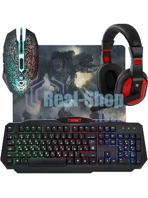 Комплект клавиатура+мышь Defender Target MKP-350 проводной, USB, 3200 DPI, чёрный/красный
