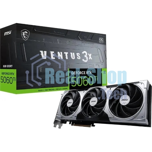 Видеокарта MSI RTX 5060 8G VENTUS 3X OC, NVIDIA RTX 5060, 8Gb, GDDR7, 128 bit, PCI-E 5.0, HDMIx1, DPx3, HDCP, 2550 MHz