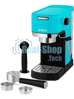Кофеварка рожковая Kitfort КТ-7461 бирюзовый/черный, исп. кофе - молотый, 1.2 л, 1350 Вт, 20 бар