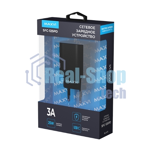 Сетевое зарядное устройство Maxvi SFC-125PD Type-C 3А 25W PD QC3.0 черный