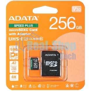 Флеш карта microSD ADATA 256Gb microSDXC Class 10 UHS-I U3 V30 A2 180/160 MB/s (SD адаптер)