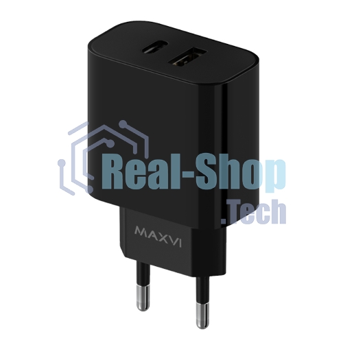 Сетевое зарядное устройство Maxvi CHL-602PD 30W, 6A, QC 3.0, 1xUSB-A, 1xUSB-C, черный