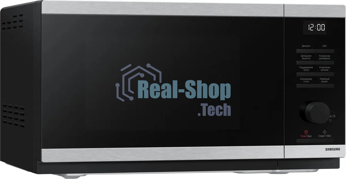 Микроволновая печь Samsung MS23DG4504ATBW нержавеющая сталь/черный, 23 л, 800 Вт, переключатели - сенсор, поворотный механизм
