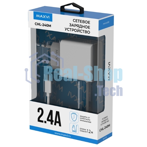 Сетевое зарядное устройство Maxvi CHL-240M 2.4A, with microUSB cable, белый
