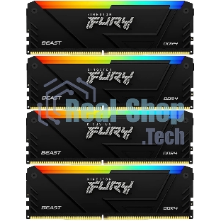 Оперативная память Kingston Fury Beast, DDR4, 32GB (4x8GB), 3200MHz, CL16, DIMM, с радиатором, RGB, черный