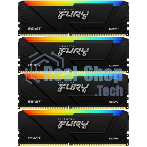 Оперативная память Kingston Fury Beast, DDR4, 32GB (4x8GB), 3200MHz, CL16, DIMM, с радиатором, RGB, черный