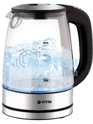 Чайник электрический Vitek VT-8828 1.7 л, 2200 Вт, серебристый корпус: стекло/металл