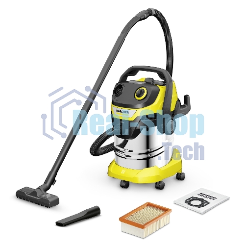 Строительный пылесос Karcher WD 5 S V-25/5/22 желтый, 1100 Вт, уборка сухая/сбор воды, пылесборник мешок/контейнер, 25 л