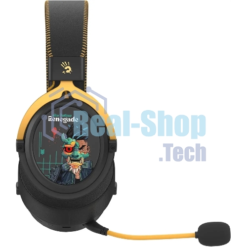 Гарнитура Bloody MR595 Renegade чёрный, беспроводная + проводная, Bluetooth/радиоканал/USB-C, до 135 ч, подсветка, съёмный микрофон