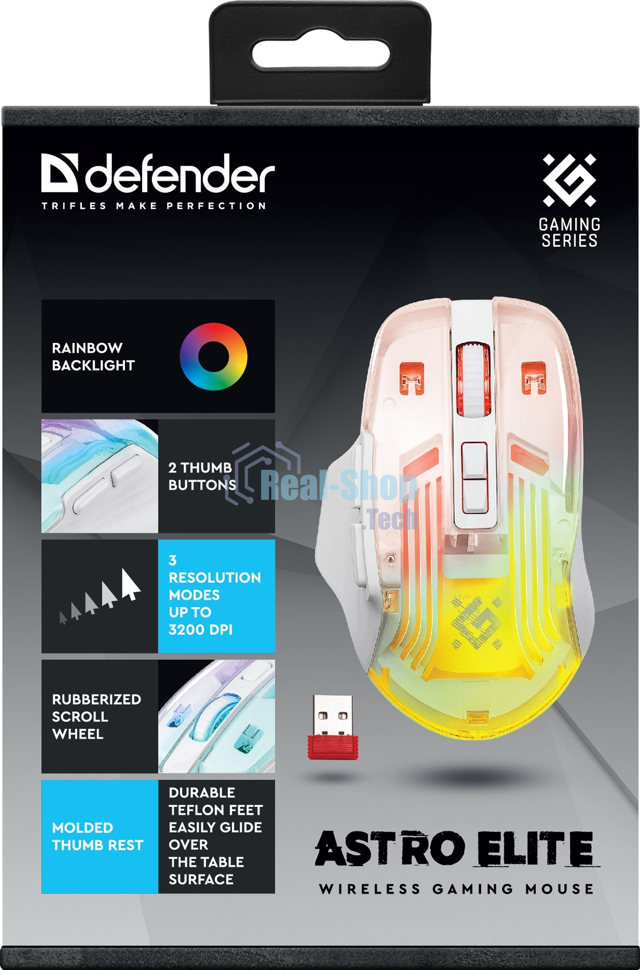 Мышь беспроводная Defender Astro Elite GM-056 белый, 3200 dpi, радиоканал, USB, кнопки - 7