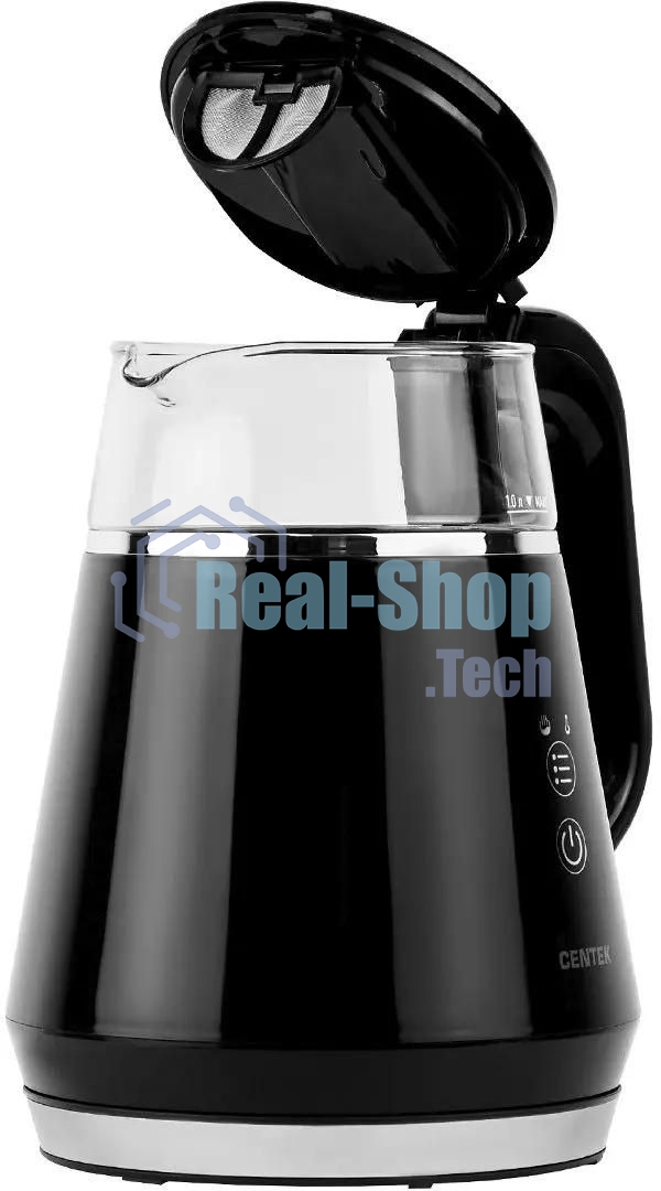Чайник Centek CT-0019, 1100 Вт, стекло, черный и серебристый