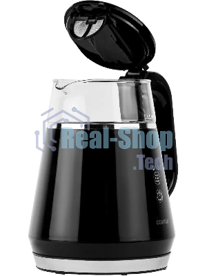 Чайник Centek CT-0019, 1100 Вт, стекло, черный и серебристый