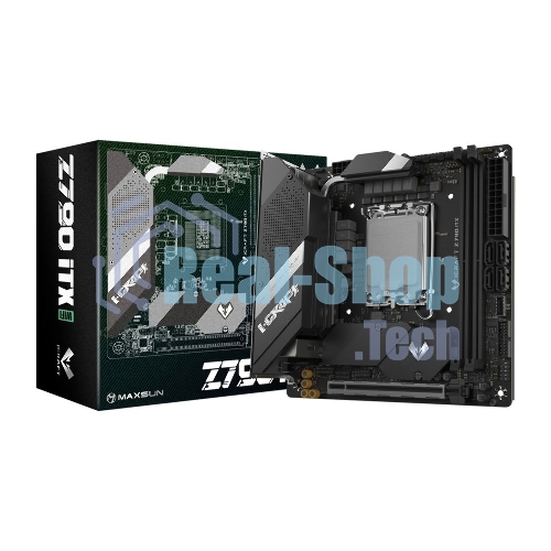 Материнская плата Maxsun iCraft Z790ITX WI-FI, LGA1700, Intel Z790, 2xDDR5, 4xSATA, 2xM.2, 1xPCIe 5.0 x16, 1xDP, 1xHDMI, 1x2.5Gb LAN, Wi-Fi 6E, Bluetooth 5.3, 1xUSB-C 20Gbps, 4xUSB-A 5Gbps, 4xUSB-A 2.0, 2x3.5 мм, 5.1, mini-ITX