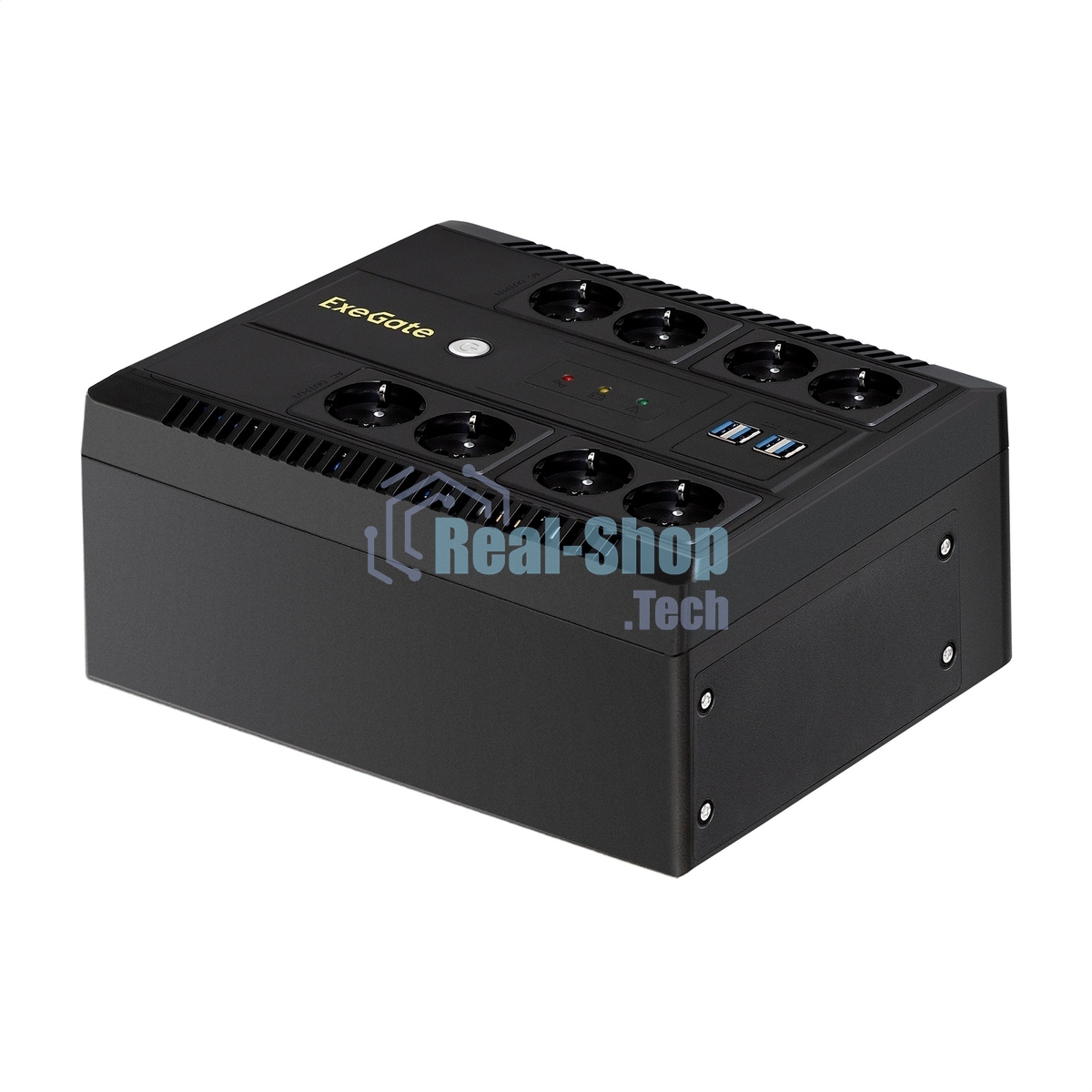 Источник бесперебойного питания ExeGate NEO NNB-650.LED.AVR.8SH.CH 650VA/390W, LED, AVR, 8*Schuko, 4*USB-порта для зарядки, черный