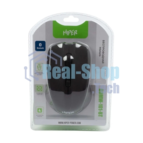 Мышь беспроводная HIPER HOMW-101-BT черный, 1600 dpi, радиоканал, USB, кнопки - 4