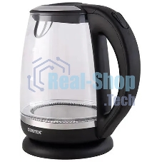 Электрочайник Centek CT-0015 черный/прозрачный, 2.0 л, 2200 Вт, скрытый нагревательный элемент