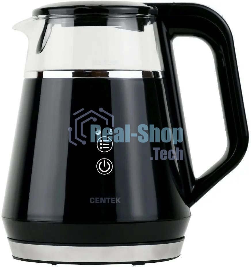 Чайник Centek CT-0019, 1100 Вт, стекло, черный и серебристый