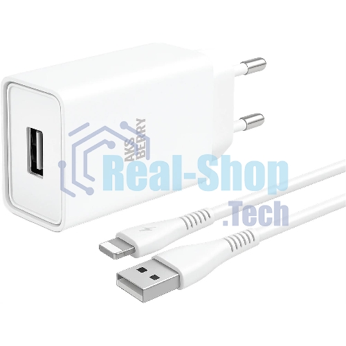 Зарядное устройство Aksberry T40 1USB 24A + Lightning (белый)