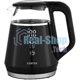 Чайник Centek CT-0019, 1100 Вт, стекло, черный и серебристый