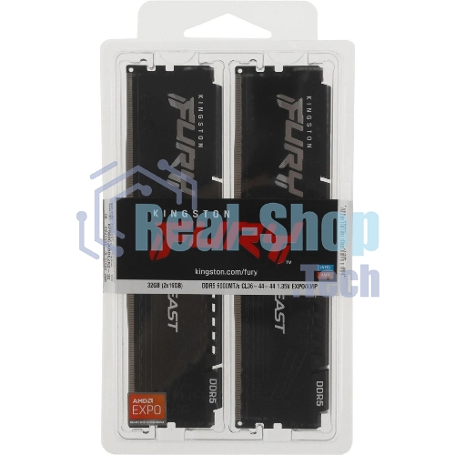 Оперативная память Kingston Fury Beast, DDR5, 32Gb (2x16Gb), 6000MHz, CL36, DIMM, с радиатором, черный