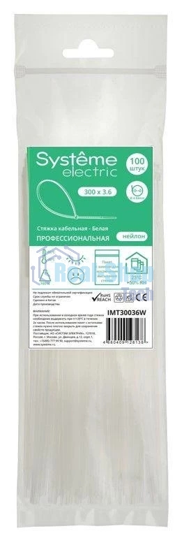 Стяжка кабельная SE IMT30036W 300х3.6 белый (уп. 100 шт)