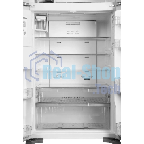 Холодильник Hitachi R-W660PUC7X GS серебристый стекло двухкамерный 396/144л морозилка сверху, No Frost, Side by Side