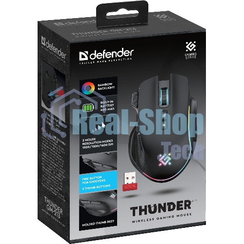 Мышь беспроводная Defender Thunder GM-213 черный, 1600 dpi, радиоканал, USB, кнопки - 8