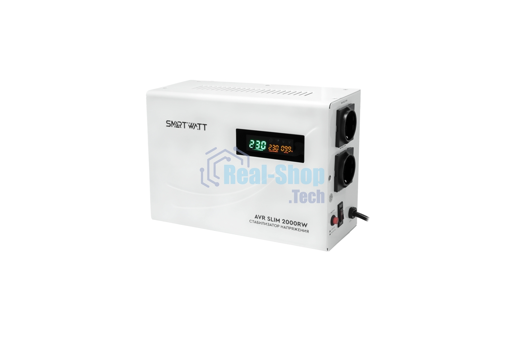 Настенный стабилизатор напряжения SMARTWATT AVR SLIM 2000RW (100W - 260W, 2000VA, 2 кВт, 50 Гц, розеток - 2, LED-дисплей
